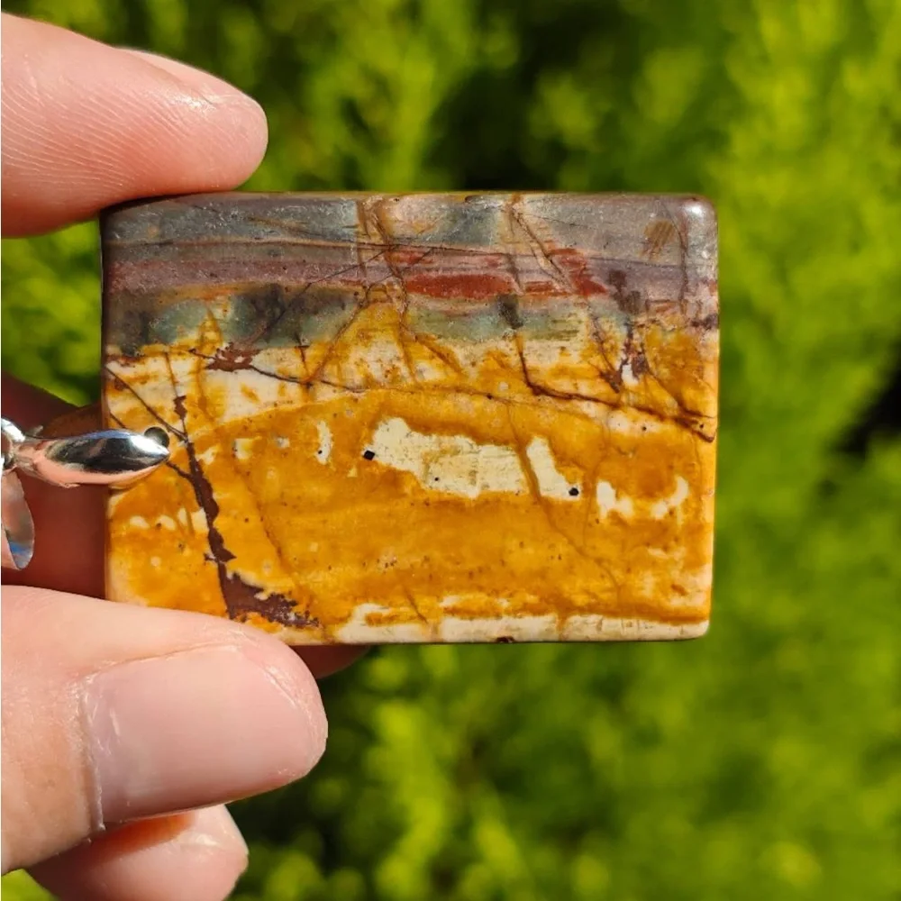 Sterling silver 925 stamped Polychrome‎ Jasper Pendant 1405